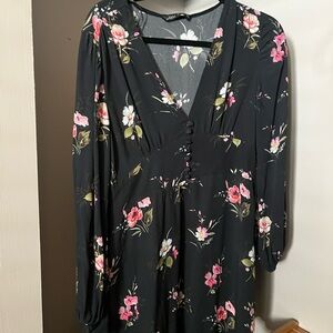 Zara Black Floral Long Sleeve Dress